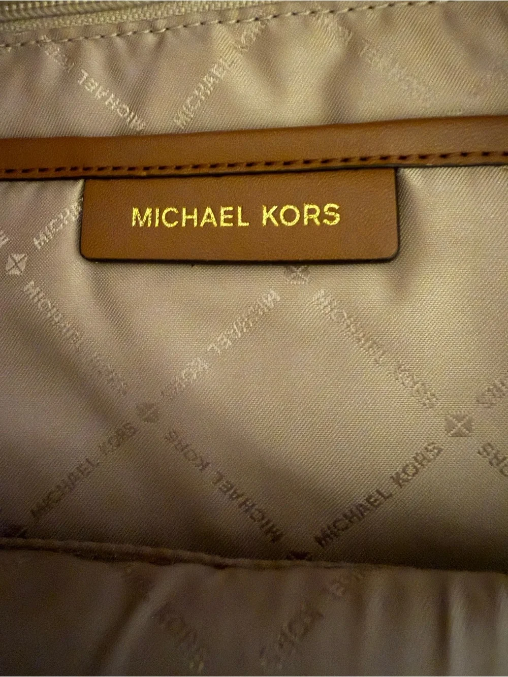 Michael Kors Tan Beige MK Logo Backpack with Brown Trim